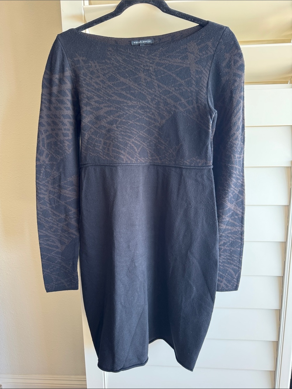 Sarah Pacini Italian Wool Knit Black & Brown Long Sleeve Patterned Dress! 🖤🤎